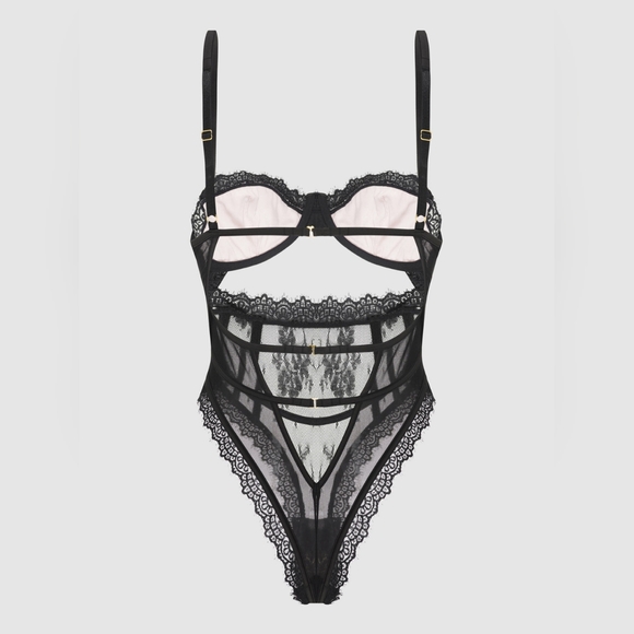 Frederick’s of Hollywood Rosalind Satin & Lace Underwire Teddy Black NWT - Picture 7 of 10